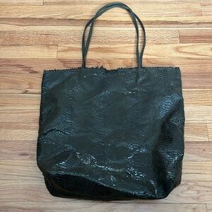CARLOS FALCHI metallic olive green snakeskin tote bag